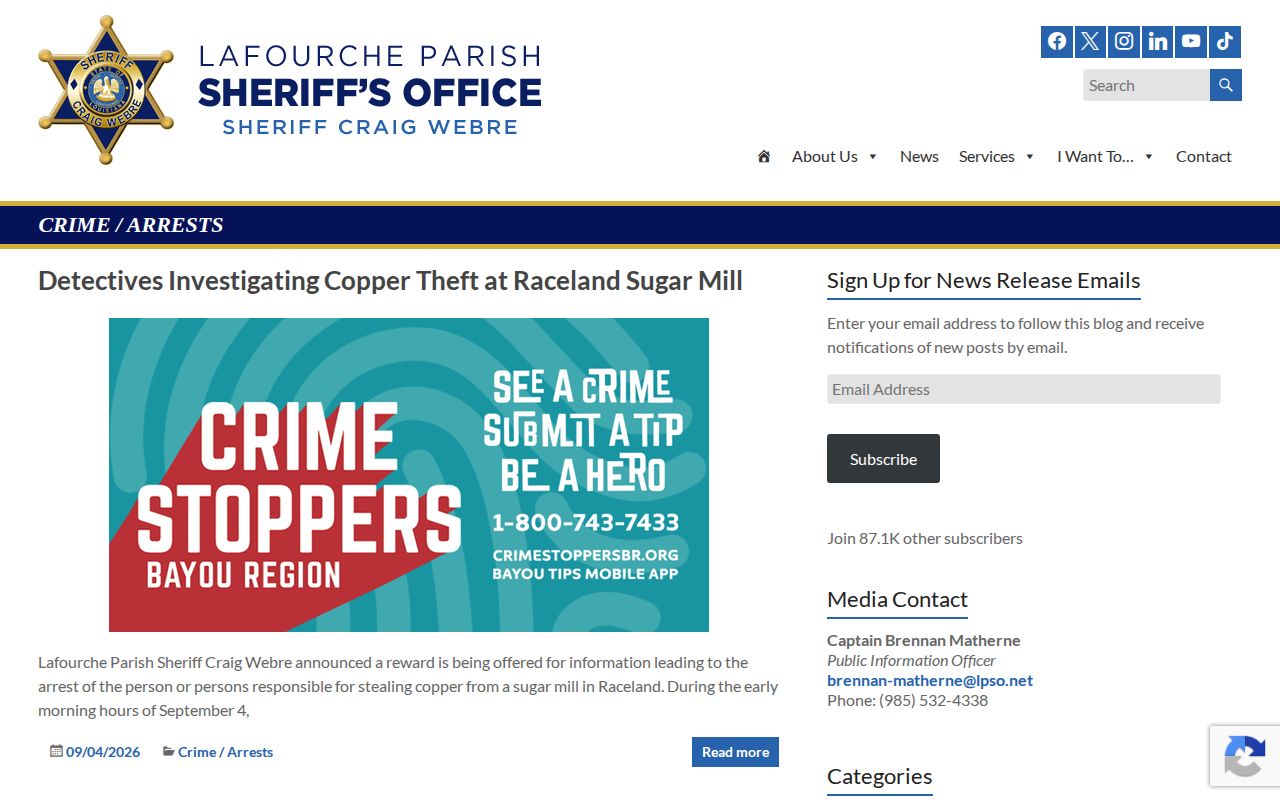 Lafourche Parish Sheriff Crime and Arrests archive