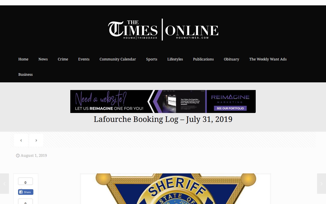 Archived Lafourche Parish booking log article